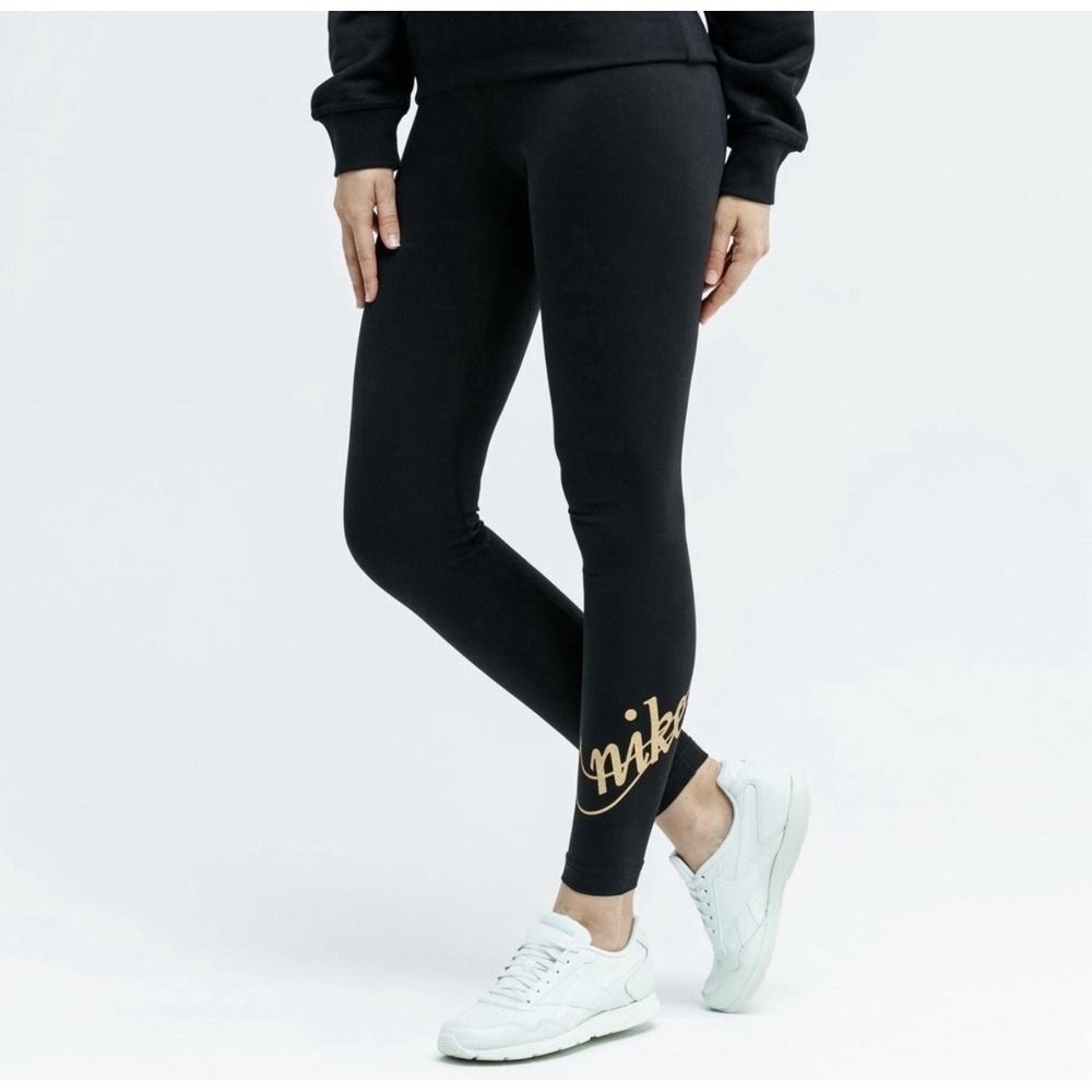 Nike Woman's Sportswear Leggings Size Medium Gold Glitter Cotton Blend